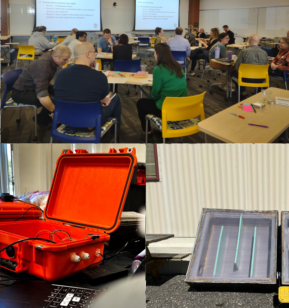 Collage of images showing innovation and a workshop