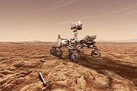 Artist's rendition of the Perseverance rover on the surface of Mars.