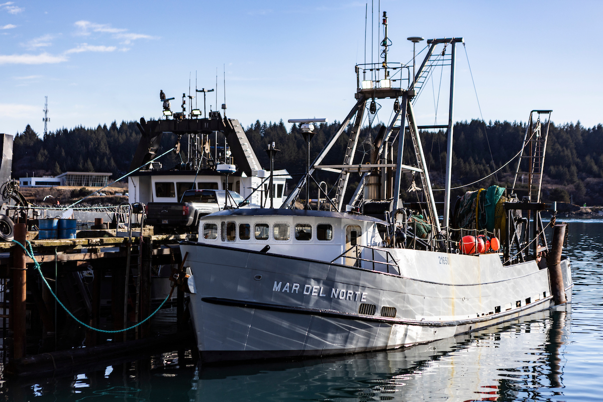 Moored boat at harbor.