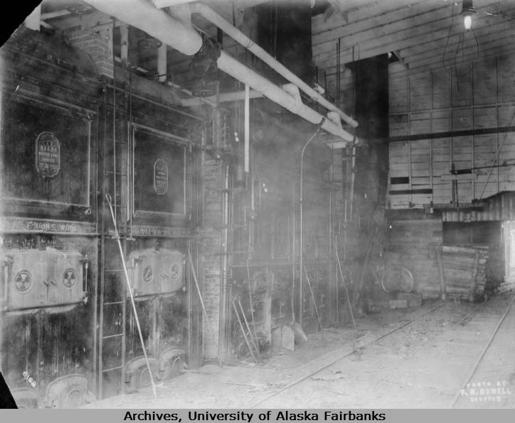 Image of steamy boiler room from combined heat and power plant, downtown Fairbanks, 1912