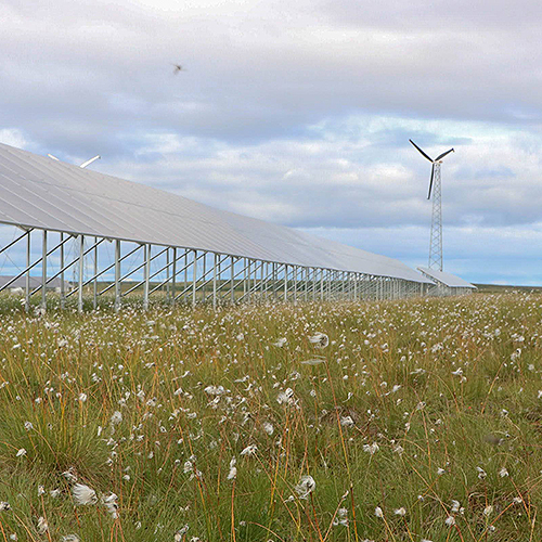 View of Kotzebue’s wind and solar farm. Photo by Amanda Byrd, ACEP