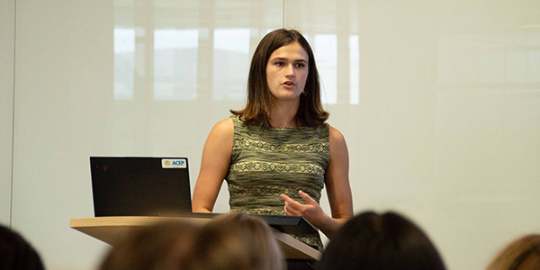 ACEP summer intern Joy Lomelino gives a presentation on her cybersecurity and energy projects. Photo by Yuri Bult-Ito/ACEP.