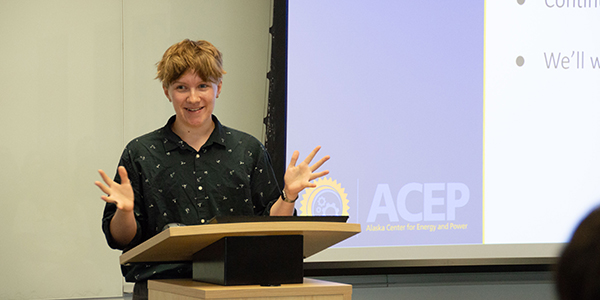 Jenae Matson talks about her internship work during her presentation. Photo by Yuri Bult-Ito/ACEP.