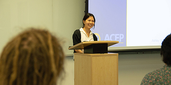 ACEP summer intern Ashley Yang presents her work on statistical and machine learning future energy models. Photo by Yuri Bult-Ito/ACEP.