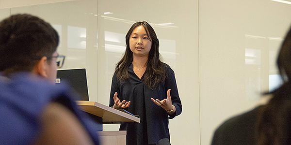 Allison Peng gives a presentation about her internship work.