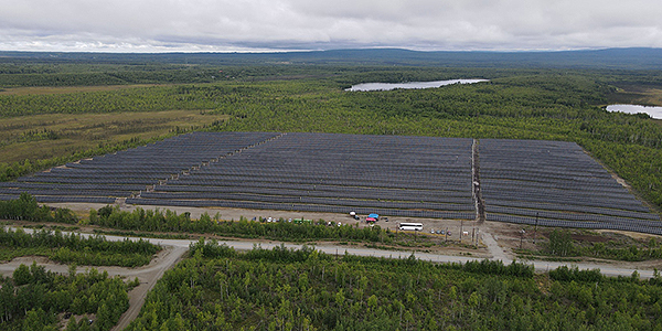 An aerial view of Renewable IPP's 8.5 MW solar farm in Houston, Alaska. Photo by Amanda Byrd/ACEP.