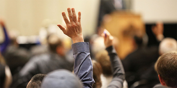 People ask questions at the Alaska Rural Energy Conference