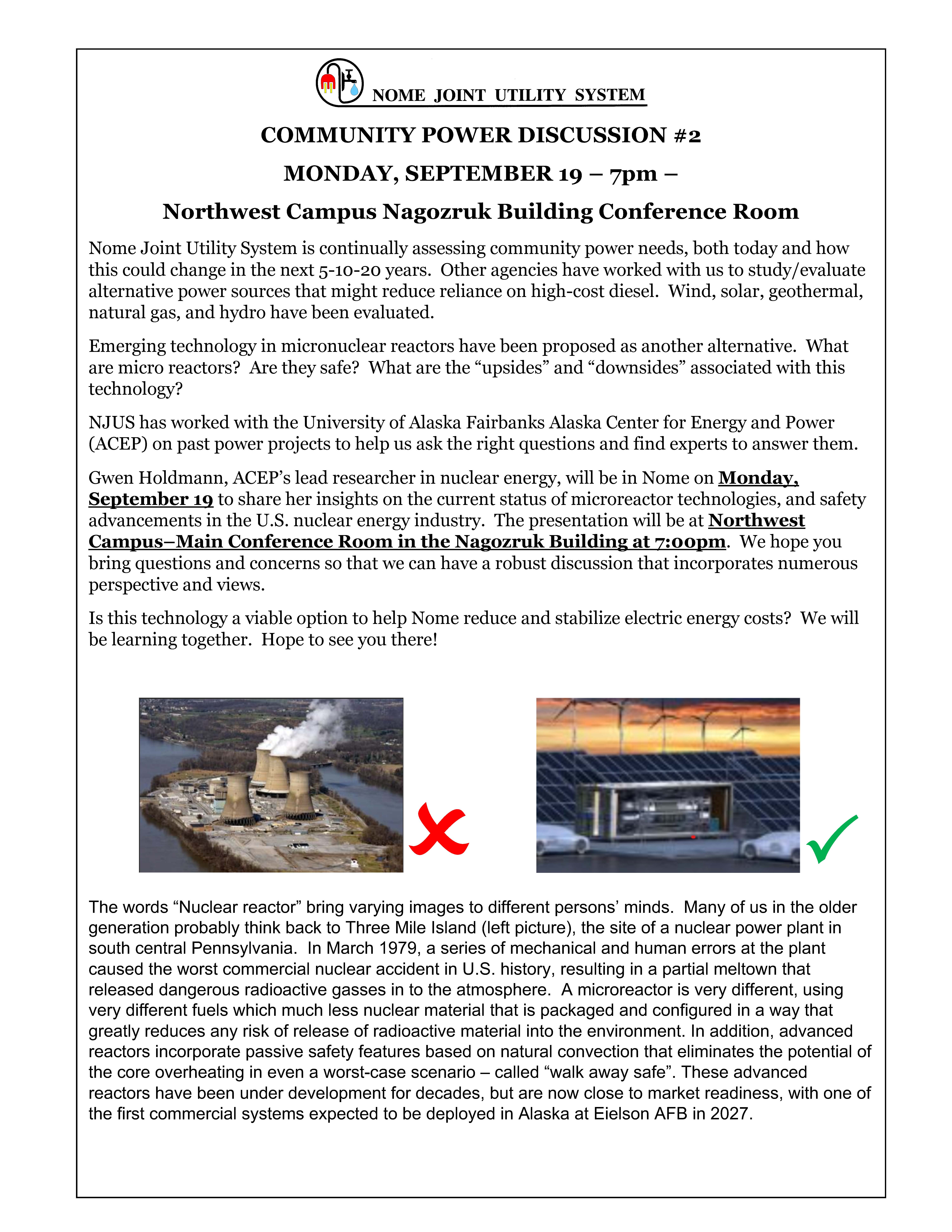 Join Nome Joint Utilities in a Community Power Discussion on Micro-Reactors