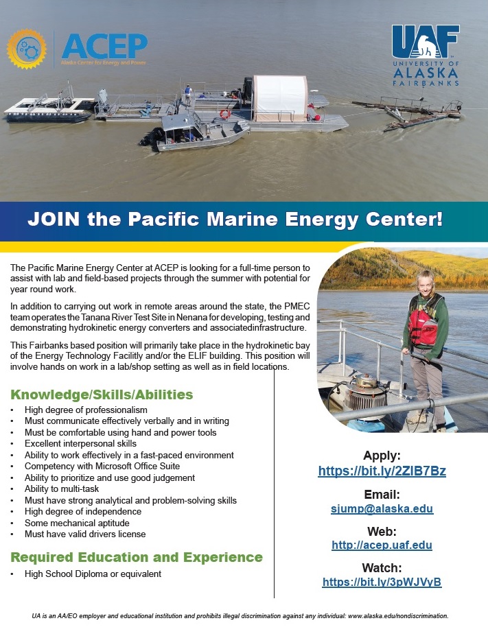 ACEP Hiring Alert - Join the Pacific Marine Energy Center!