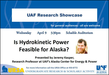 Jeremy Kasper to Speak on Hydrokinetic Power in Alaska at UAF Research Showcase Seminar