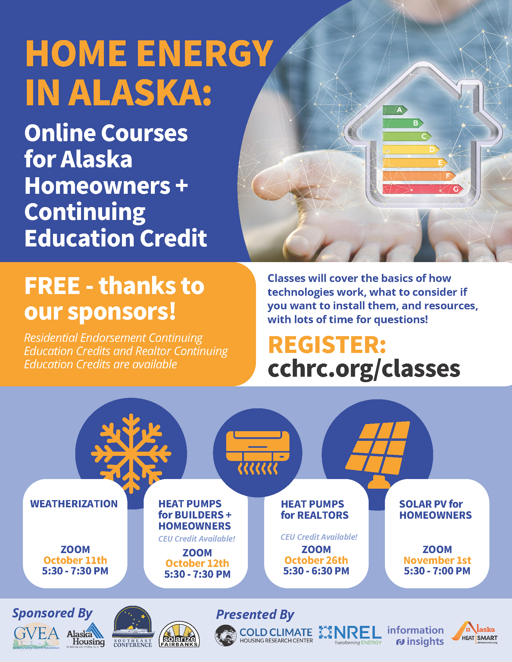 Register Now for Free Home Energy Classes — Weatherization, Heat Pumps, Solar