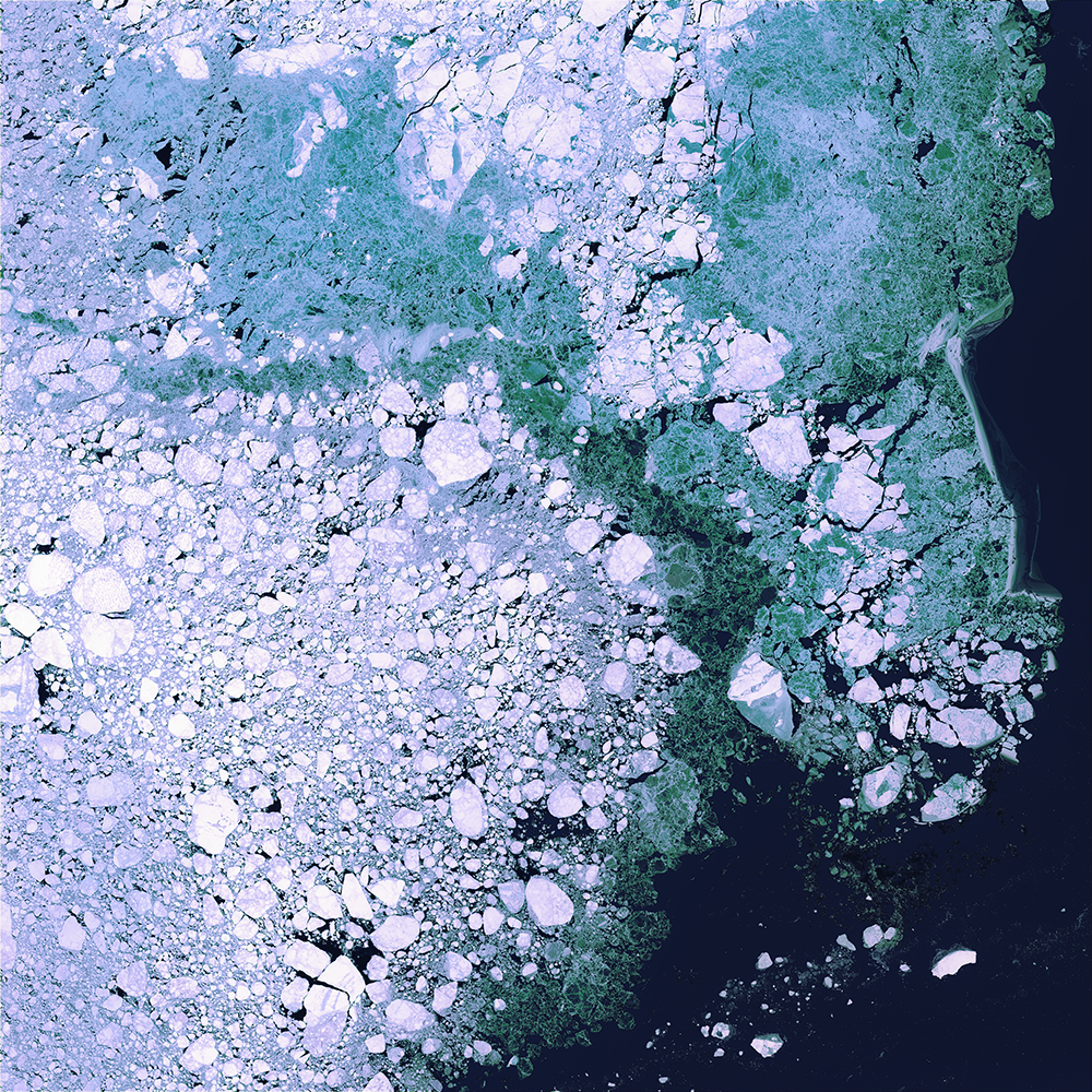 A satellite image of Arctic ice