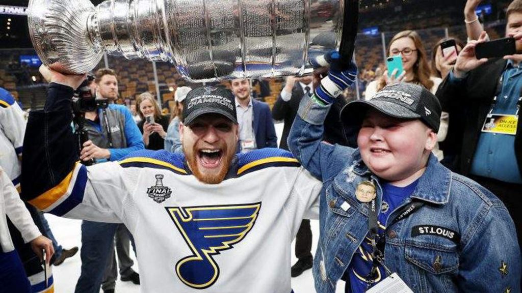 Colton Parayko celebrates winning the Stanley Cup