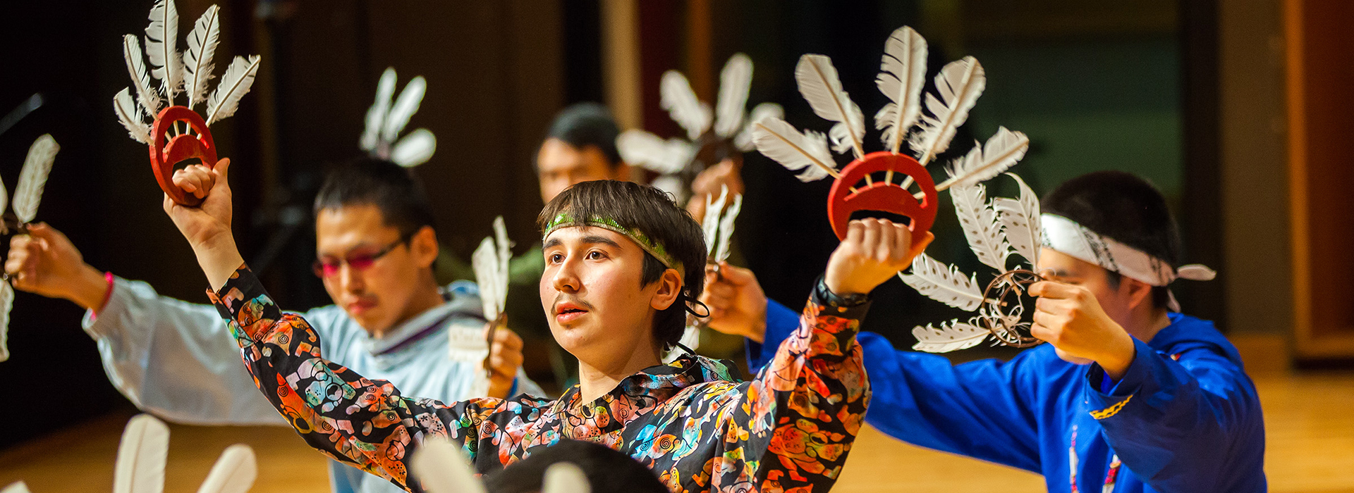Mechanical Engineering Major, Baxter Bond, performs with the Inu-Yupiaq dance group during the 2013 Festival of Native Arts. Credit: UAF Photo by JR Ancheta