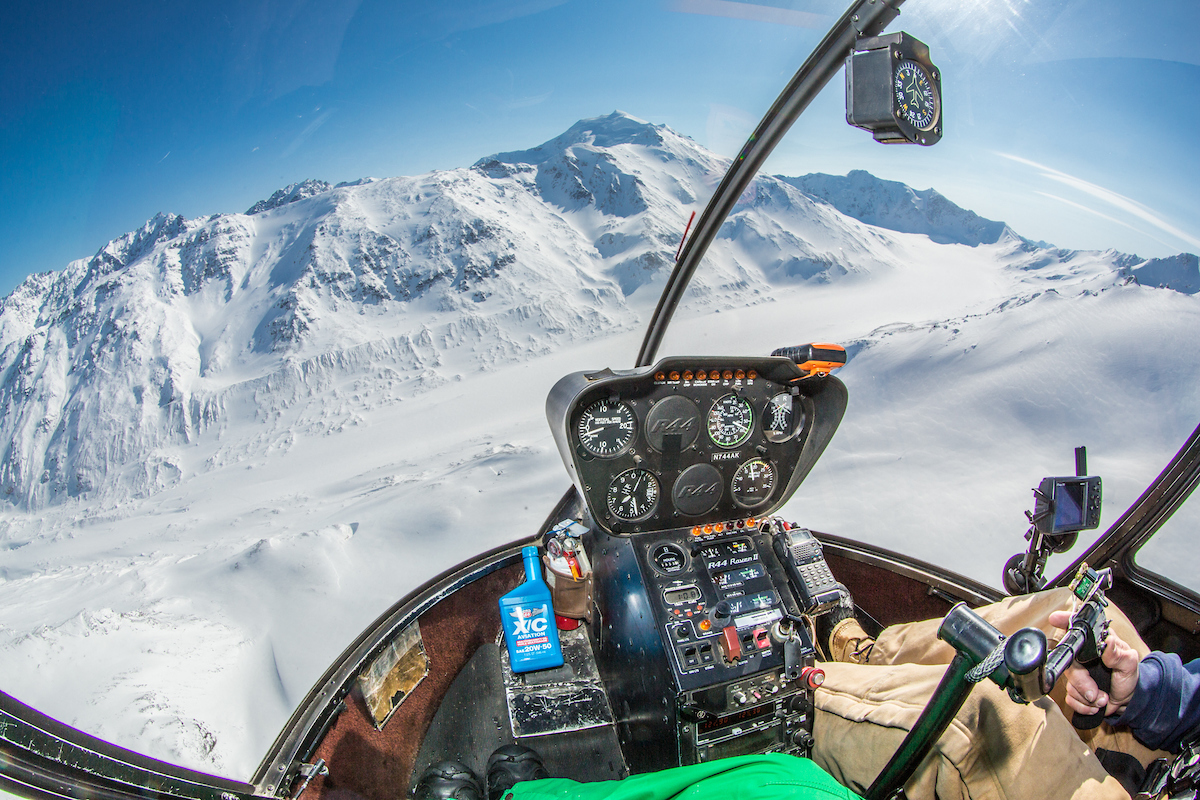 A helicopter is used to access research sites on the Jarvis Glacier, about 35 miles south of Delta Junction. A UAF team is nvestigating future flow in rivers coming directly from glaciers, as bridges and road networks can be affected by varying water levels. UAF Photo by Todd Paris