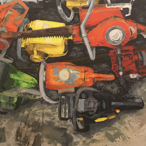 Oil painting, "52 Chainsaw Pickup" by Allison Juneau, image courtesy of the artist