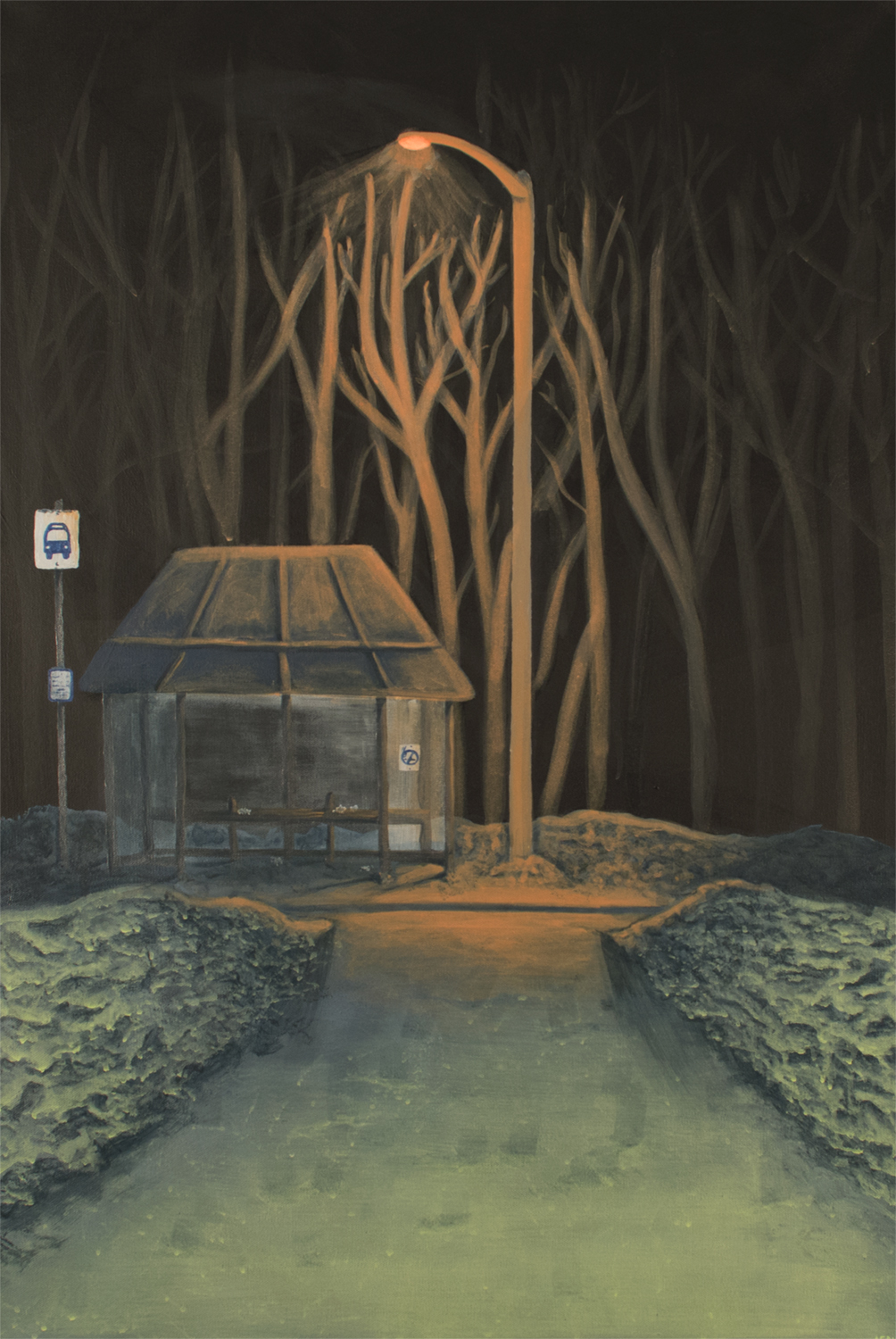 bus stop on a snowy night, courtesy of the artist