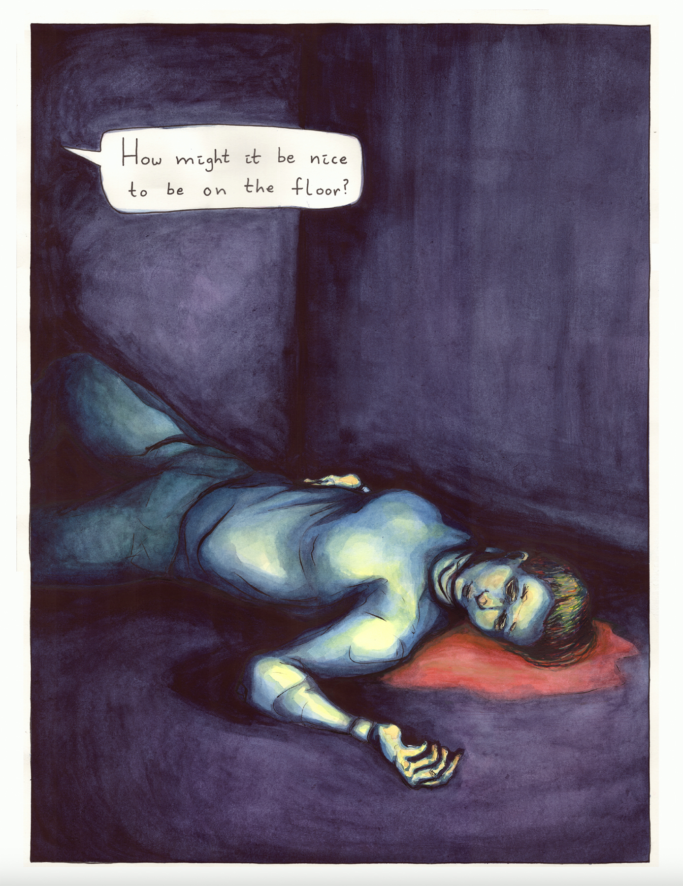 comic page from Against the Floor. Crane is lying on the floor in a dark room. Image courtesy of Daniell Stromanthe