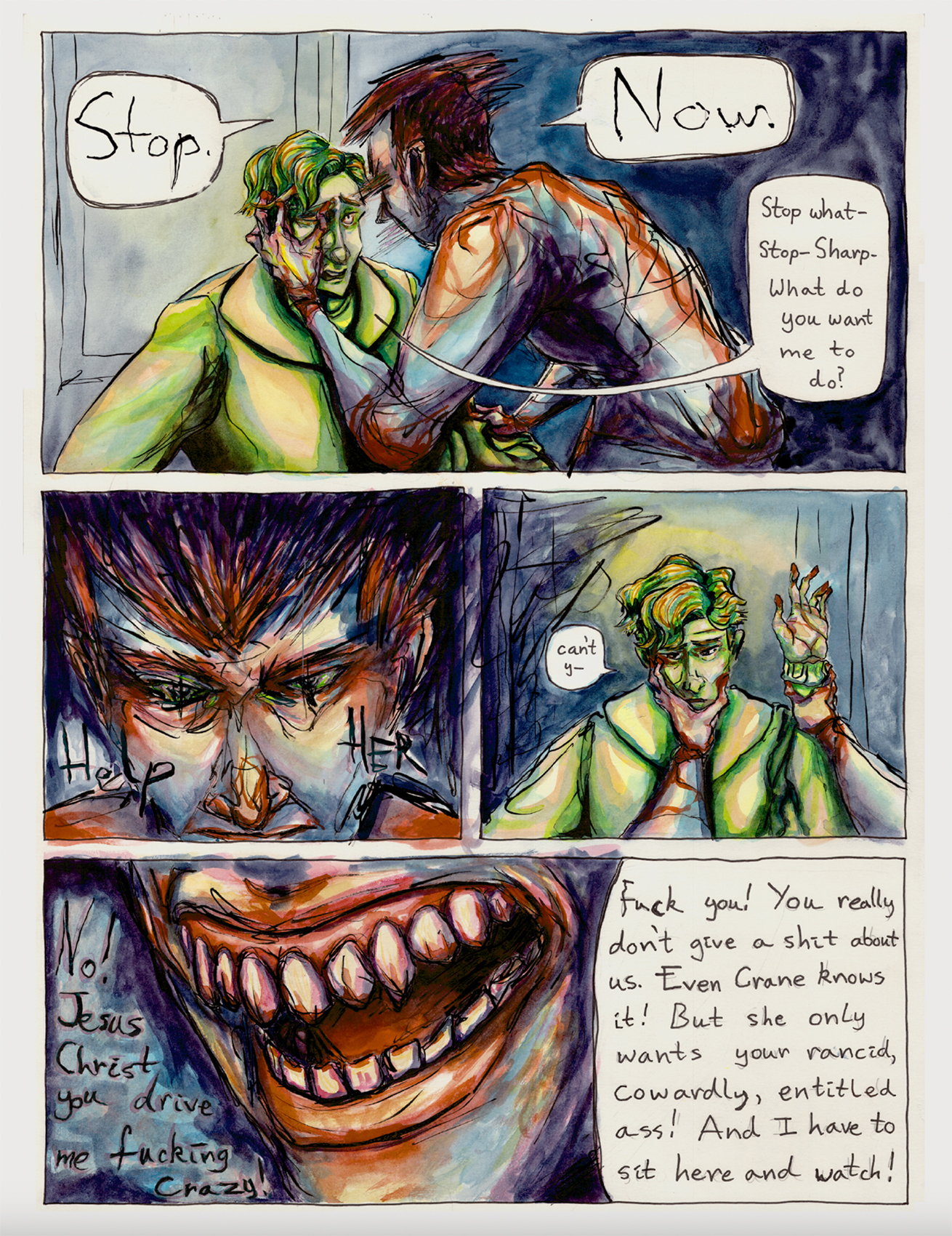 comic page from Against the Floor. The character Sharp angrily confronts the main character Killian about helping Crane. Image courtesy of Daniell Stromanthe