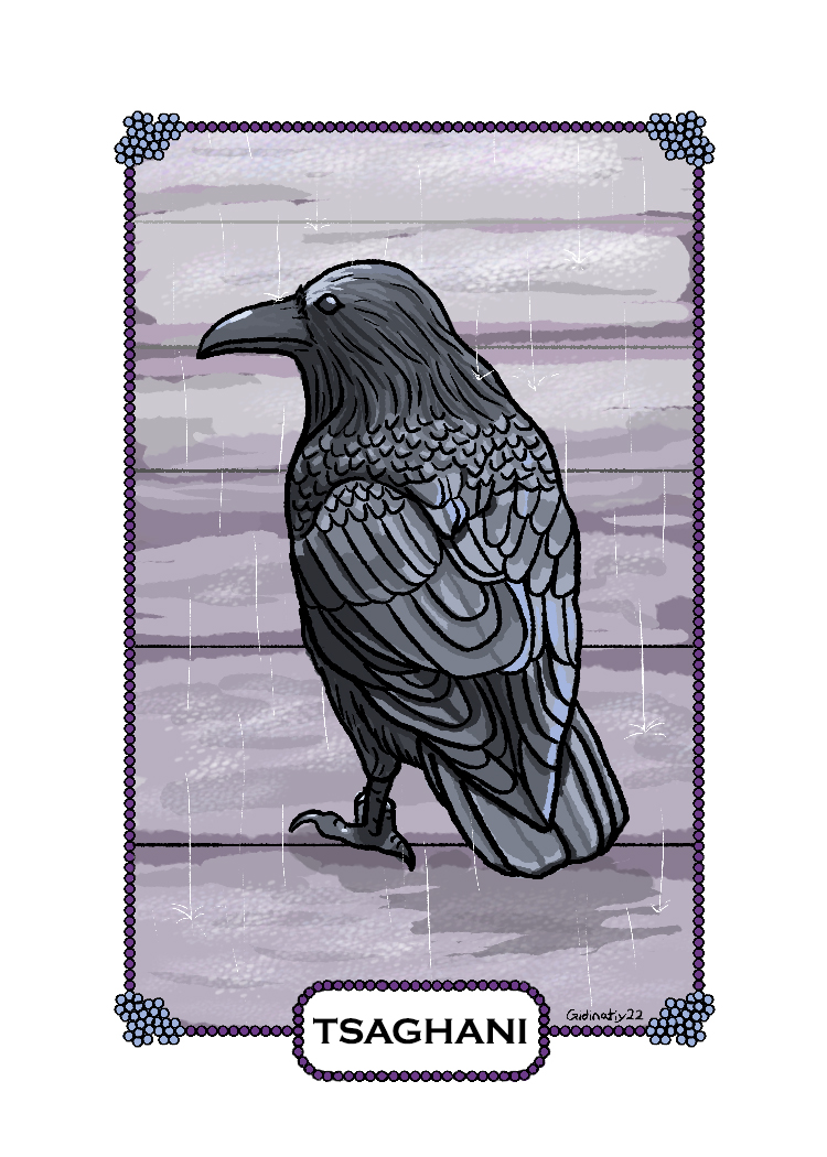 Illustration of a raven on a matching card, image courtesy of the artist