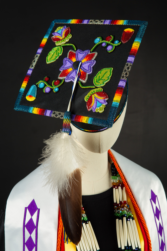 Intricately beaded graduation cap by Michelle Bailey. Image courtesy of the artist