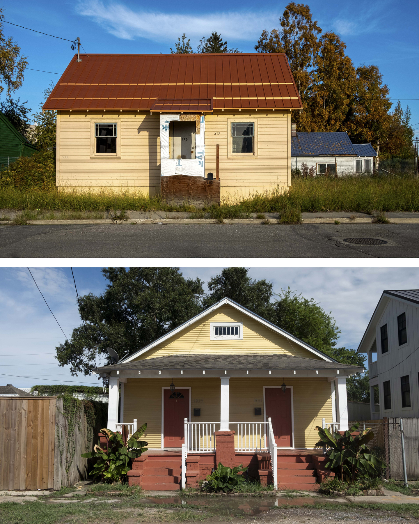 Yellow homes in Louisiana and Alaska, courtesy of the artist