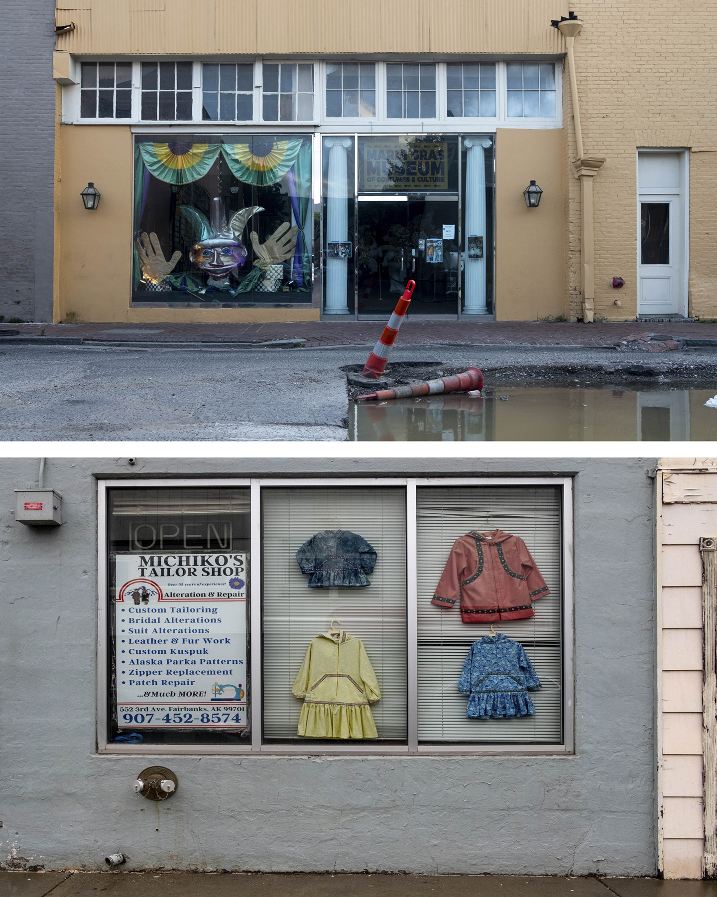 Storefronts in Louisiana and Alaska, courtesy of the artist