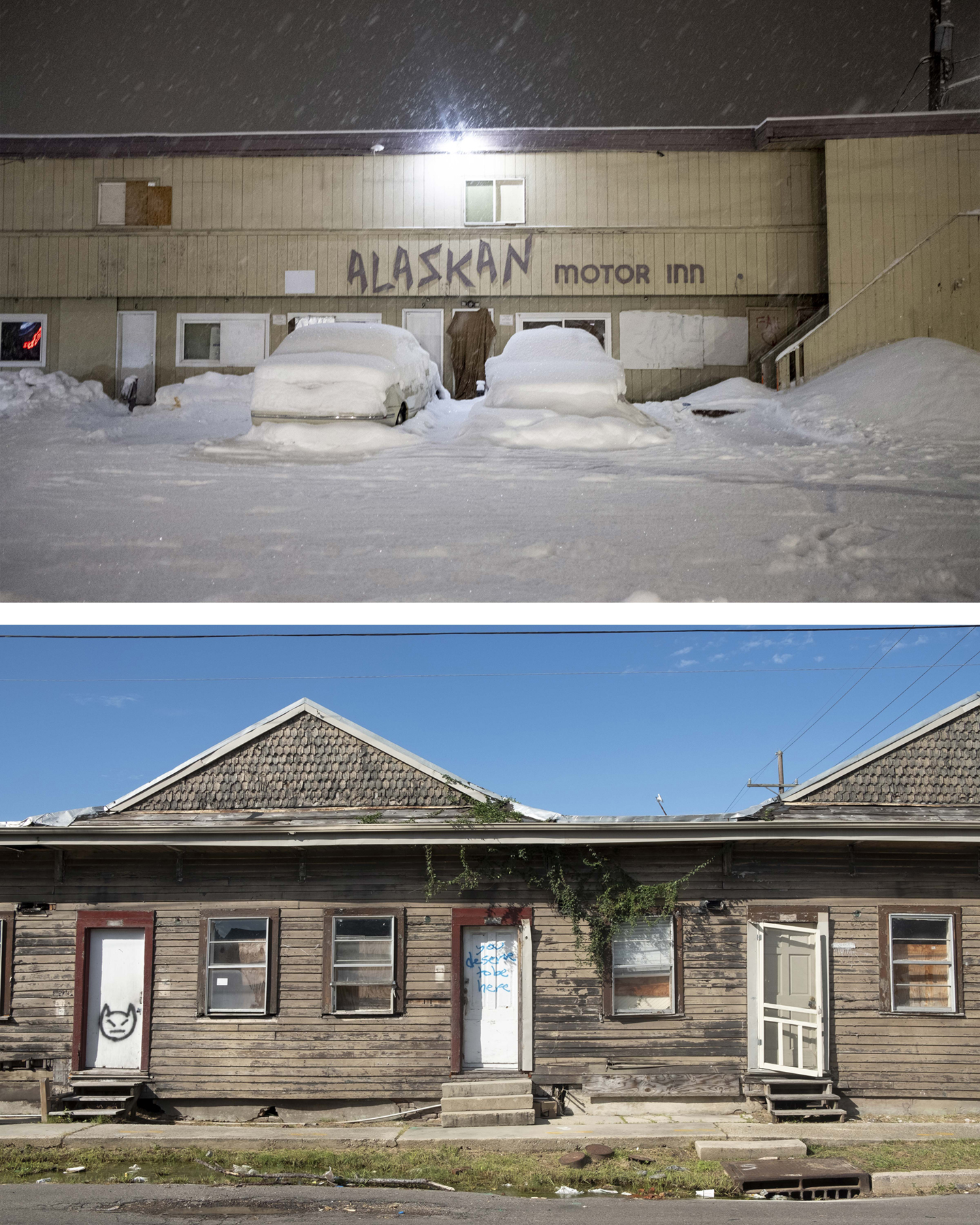 Lodging storefronts in Louisiana and Alaska, courtesy of the artist