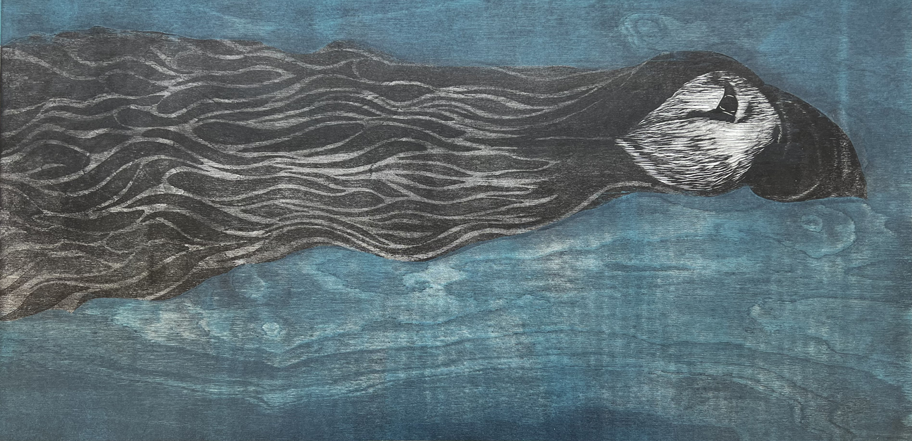 Puffin swimming, mokulito print by Susan Andrews