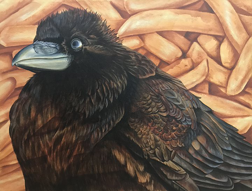 Acrylic painting of a raven by Susan Andrews