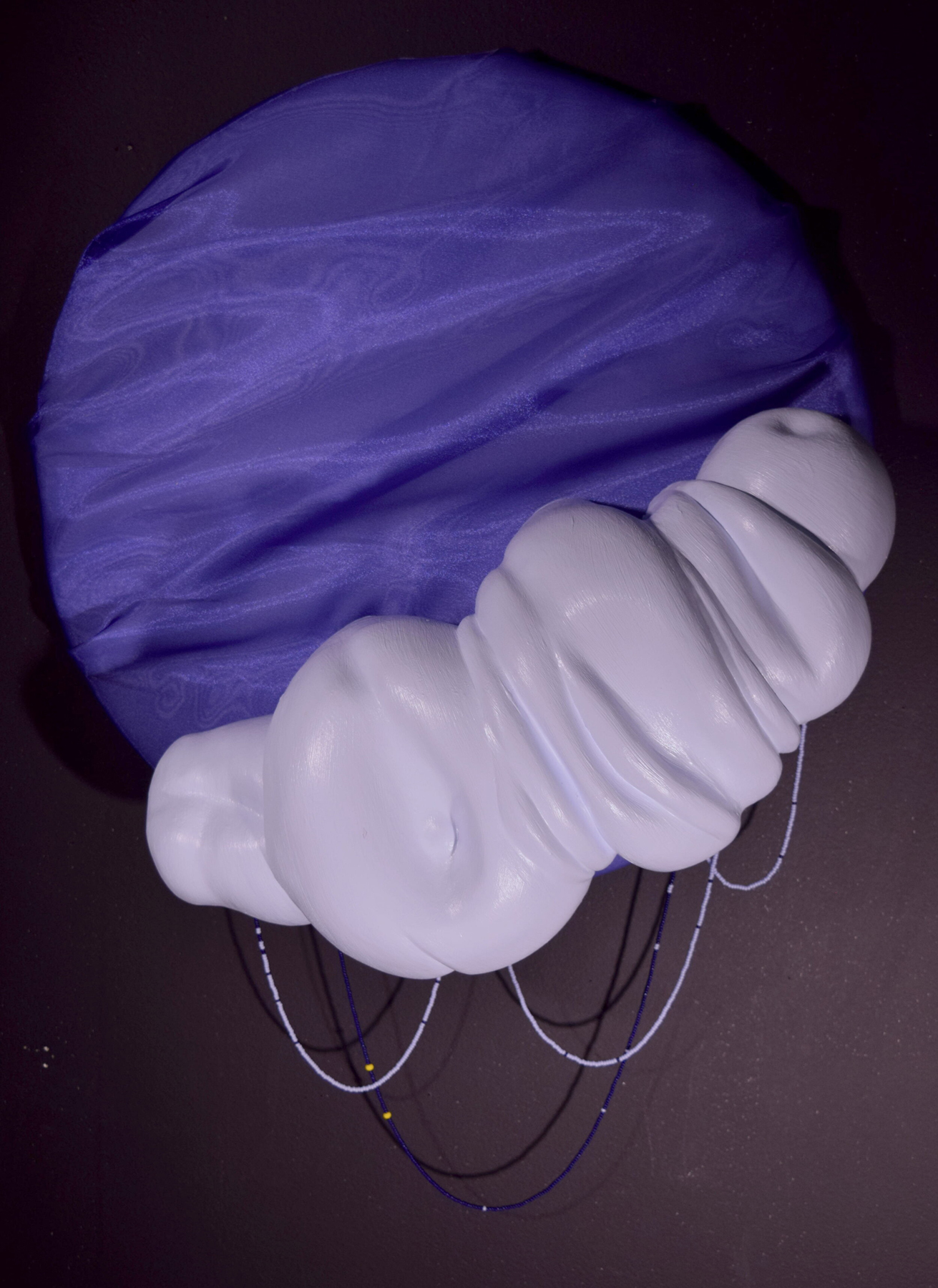 Purple ceramic and fabric abstract sculpture, courtesy of the artist
