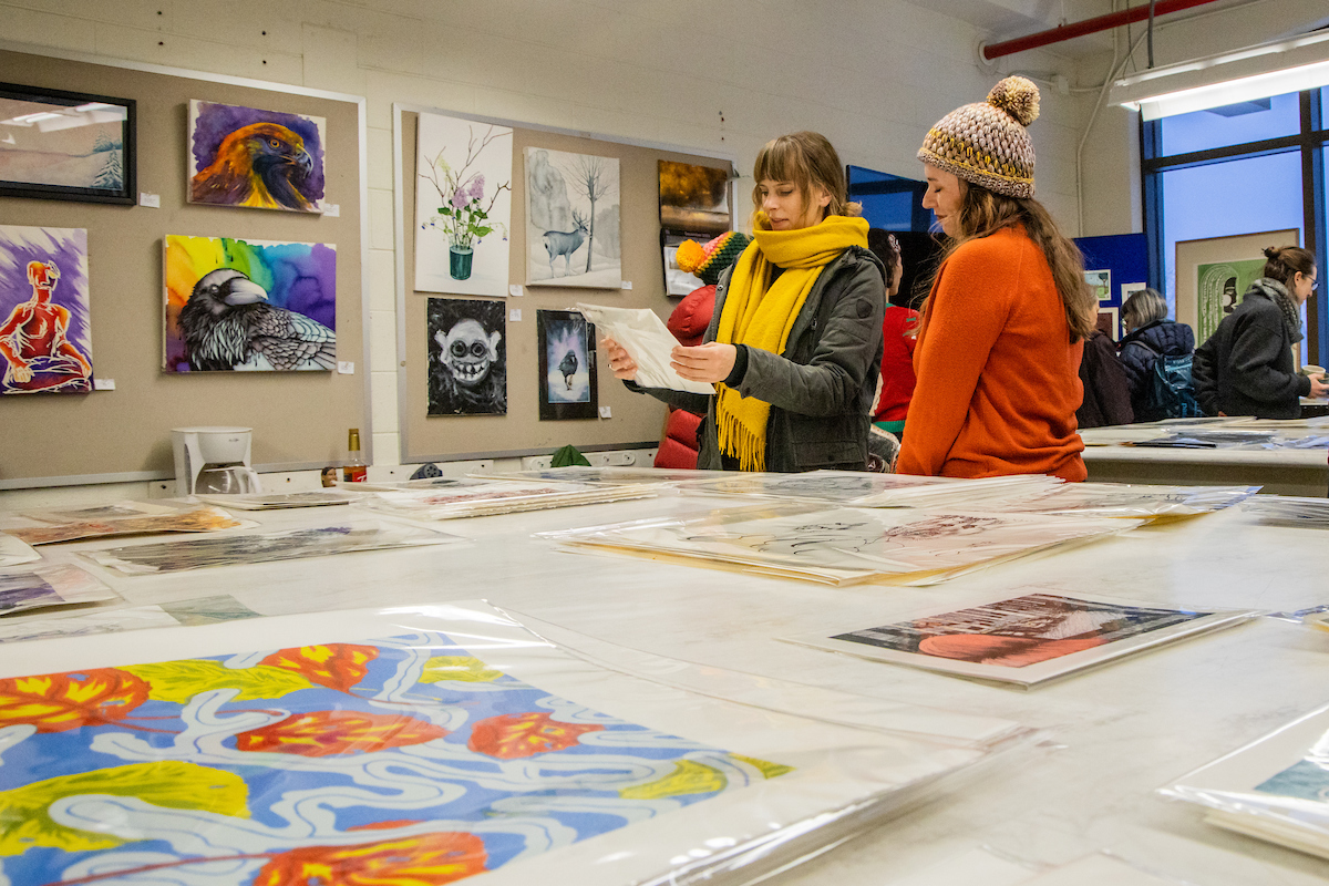 UAF Art Department's Printmaking holds the annual Student Art Sale on December 8, 2023. UAF Photo by Marina Santos