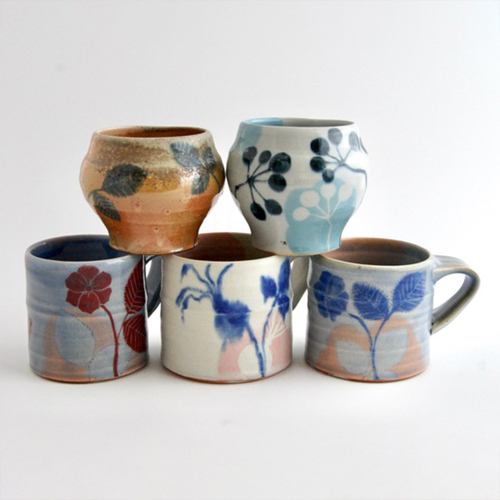 Five ceramic mugs by Sarah Beaty. Image courtesy of Beaty