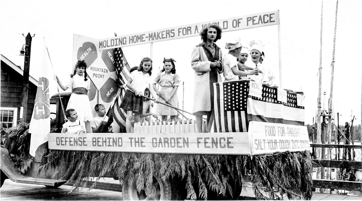 4-H Club members in Southeast Alaska promote gardening during World War II. The Cooperative Extension Service helped support “victory gardens” and “victory canners” during World War II. Photo courtesy of Cooperative Extension Service.
