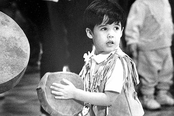 Kyle Moore, 3, performs with the Tok Indian Dancers at the 1991 Festival of Native Arts. Fairbanks Daily News-Miner photo by Dean Carman.