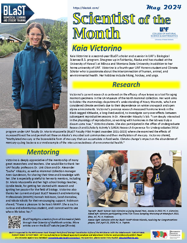 flyer with scientist of the month Kaia Victorino