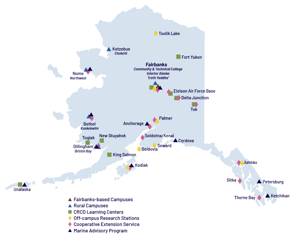 Map of UAF locations across Alaska