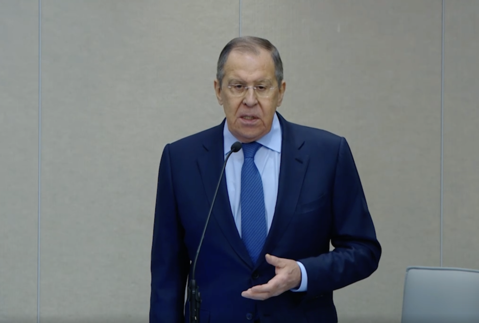 Russian Foreign Minister Sergei Lavrov speaking
