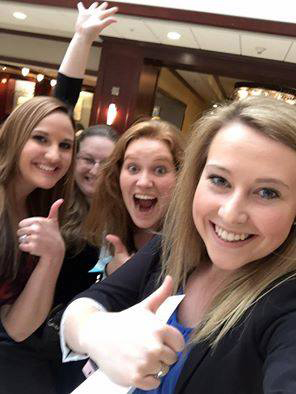 Laken Bordner, Sara McBride, Johanna Bocklet and Jamie Boyle celebrate their fourth-place finish at a Society of Human Resource Management student competition. Photo courtesy of Jamie Boyle.