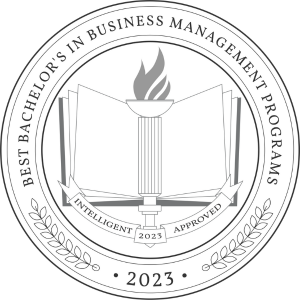 Intelligent.com 2023 Best Online Business Management Programs badge