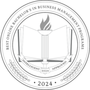 Intelligent.com 2024 Best Online Business Management Programs badge