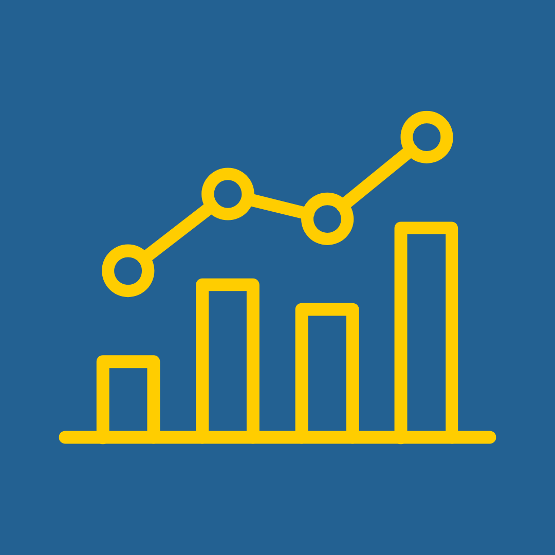 yellow graph icon on blue background
