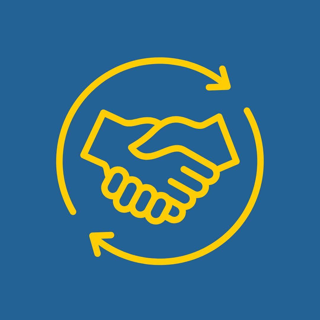 yellow handshake icon with blue background
