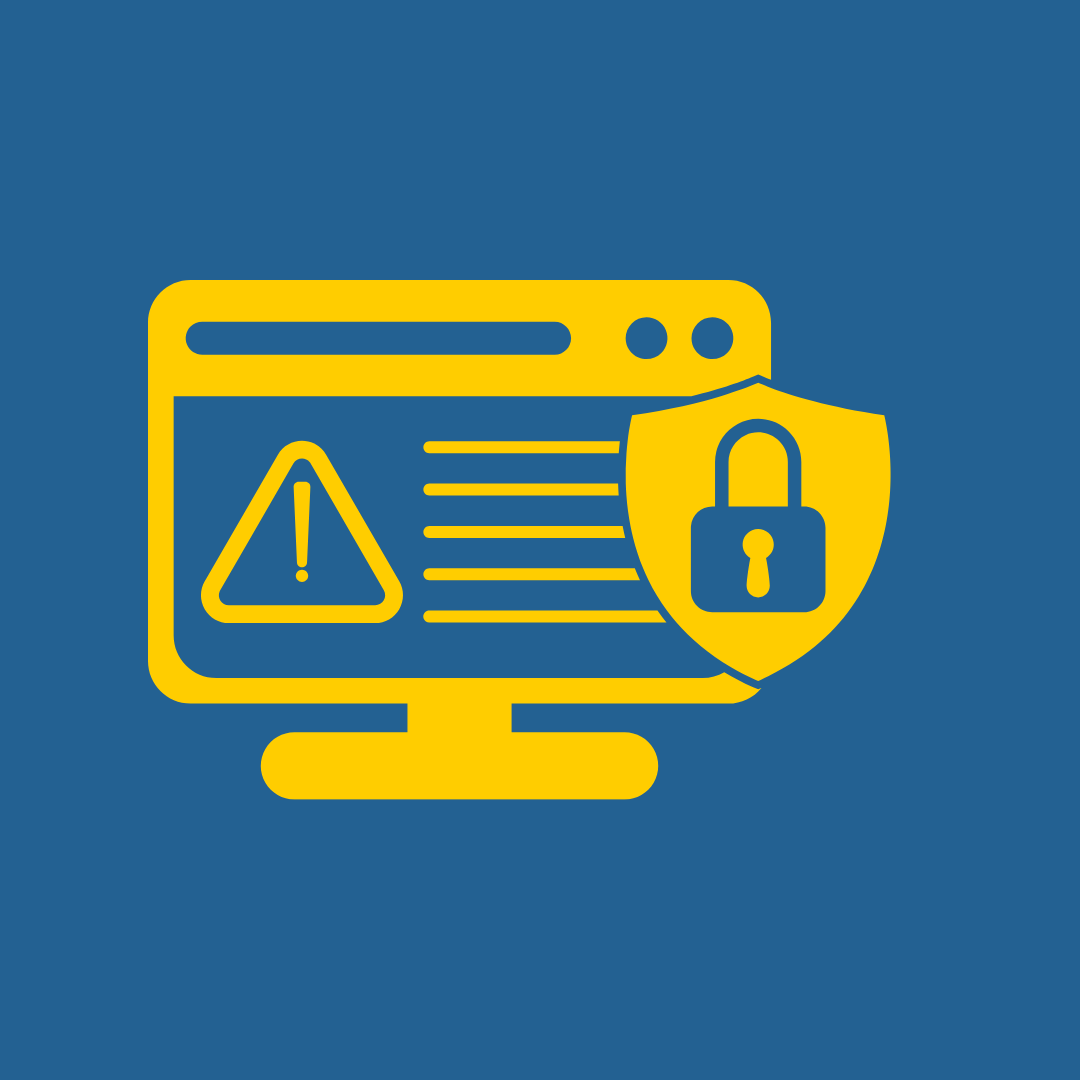warning sign on computer - yellow icon with blue background