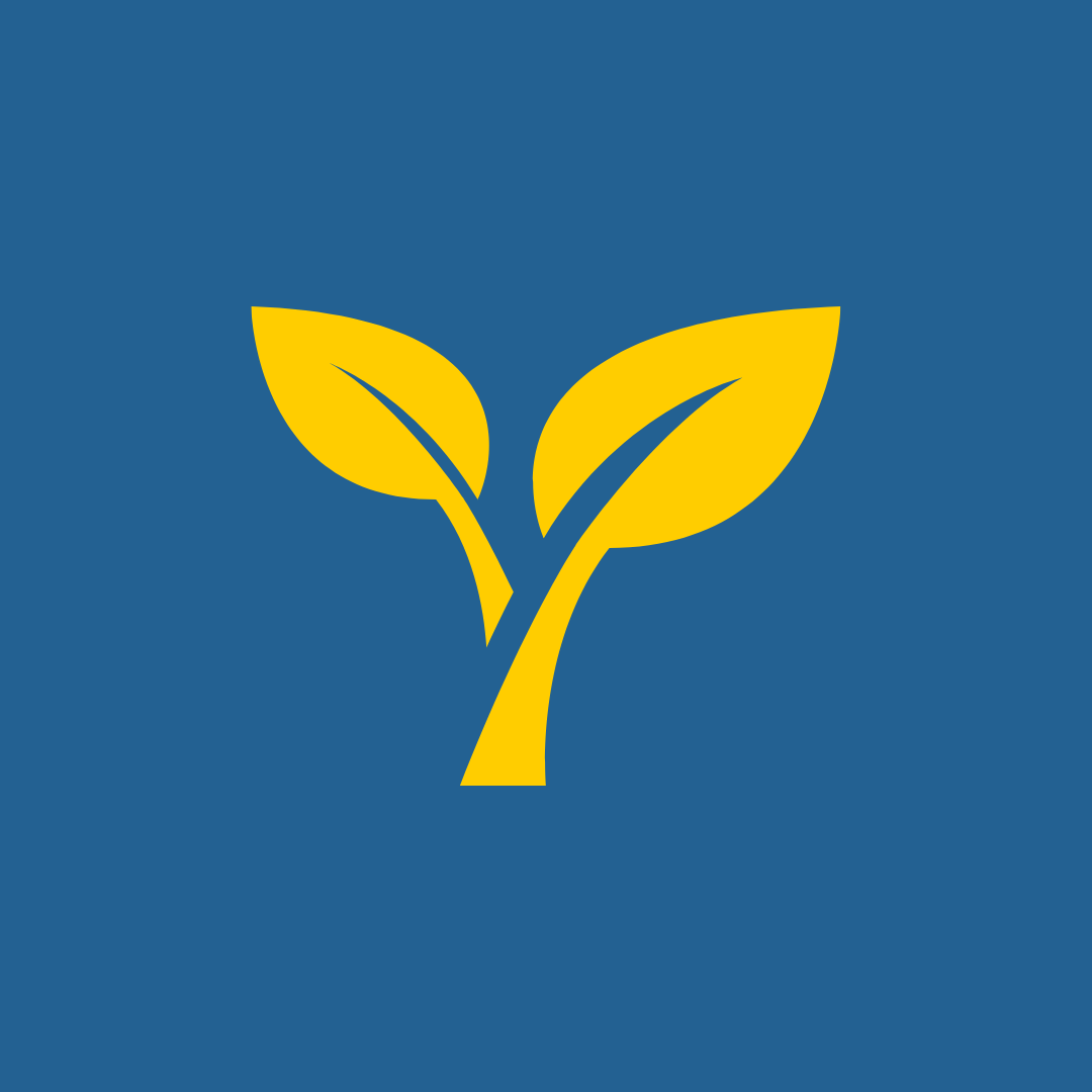 yellow sprout icon with blue background
