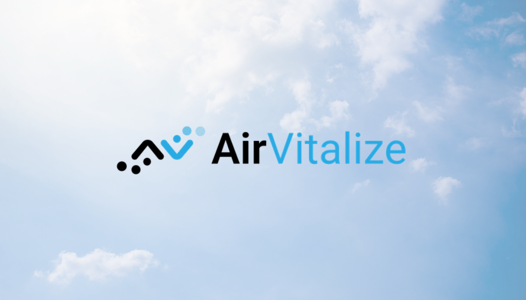 AirVitalize logo (black and blue text) with a cloudy backdrop