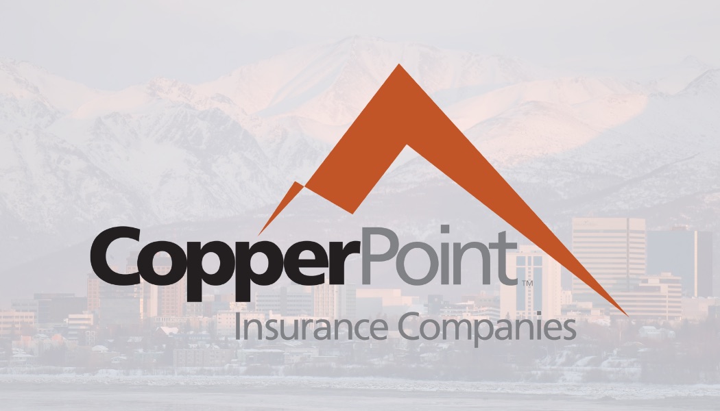 copper point logo overlaying anchorage skyline