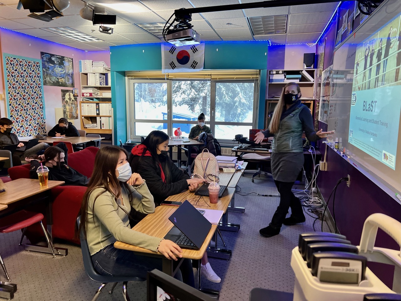 Instructor Amanda Langhorst leads a class session at Effie Kokrine Charter School. 