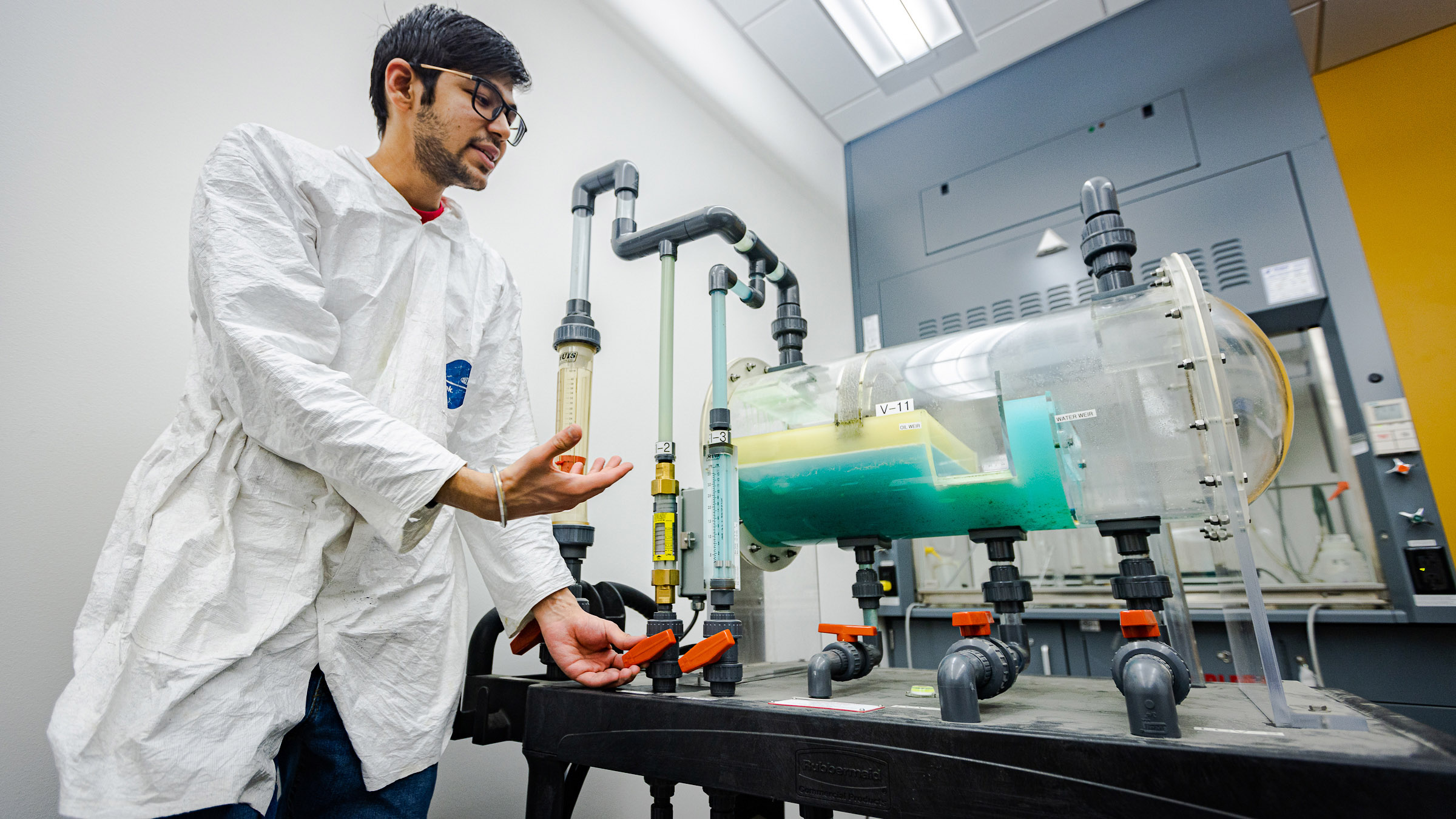 Student working in the petroleum engineering lab