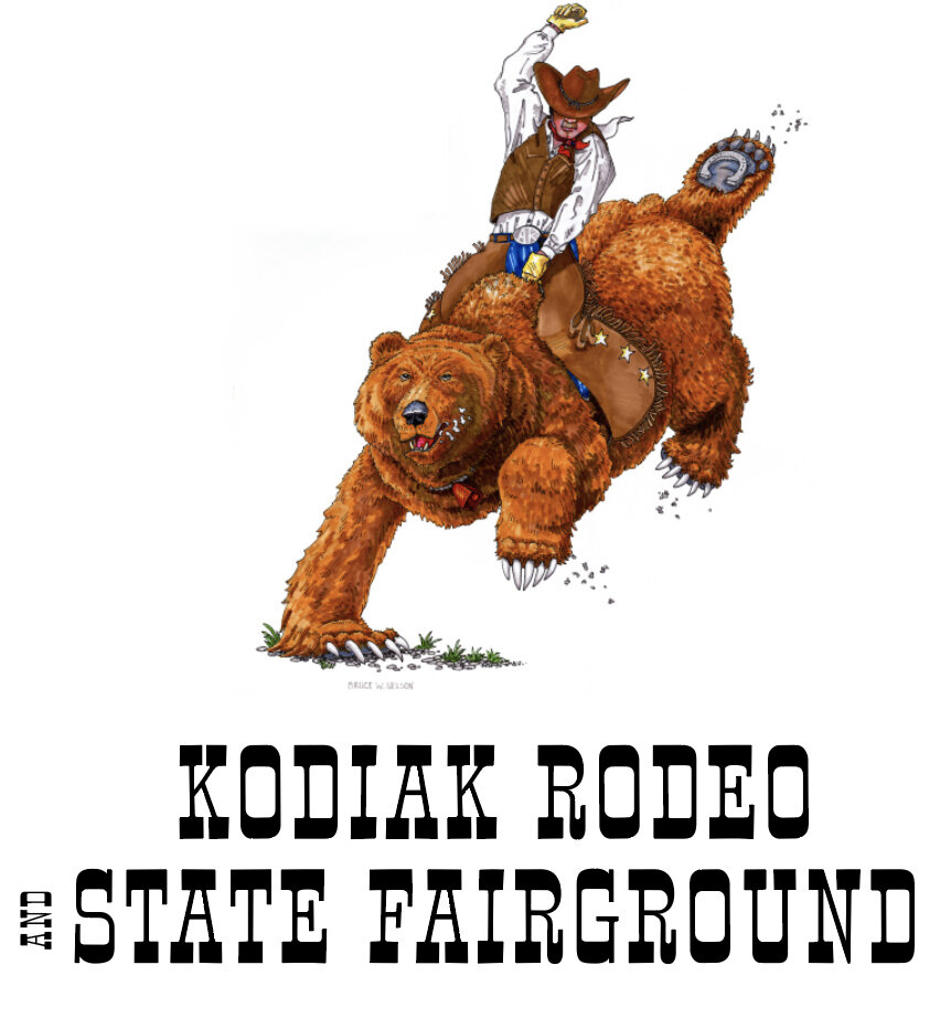 Kodiak State Fair logo, rodeo man riding a bear